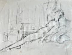 French Modernist Reclining Female Nude Pencil Life Drawing