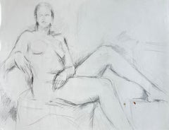 French Modernist Reclining Female Nude Pencil Life Drawing