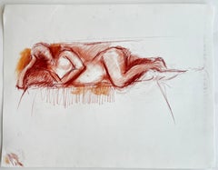 French Modernist Reclining Female Nude Red Chalk Life Drawing