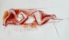 French Modernist Reclining Female Nude Red Chalk Life Drawing