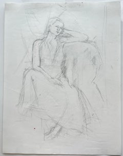 Dibujo a lápiz de una figura femenina sentada, de estilo modernista francés