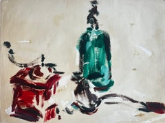 Monochromes, abstraktes Gemälde mit botanischen Formen – Acrylgemälde der französischen Moderne