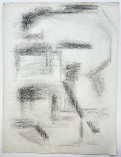 Monochrome Abstract Interior Forms French Modernist Charcoal Drawing