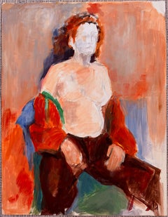 Nude Female In A Colourful Off The Shoulder Robe French Modernist Oil Sketch