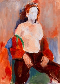 Nude Female In A Colourful Off The Shoulder Robe French Modernist Oil Sketch