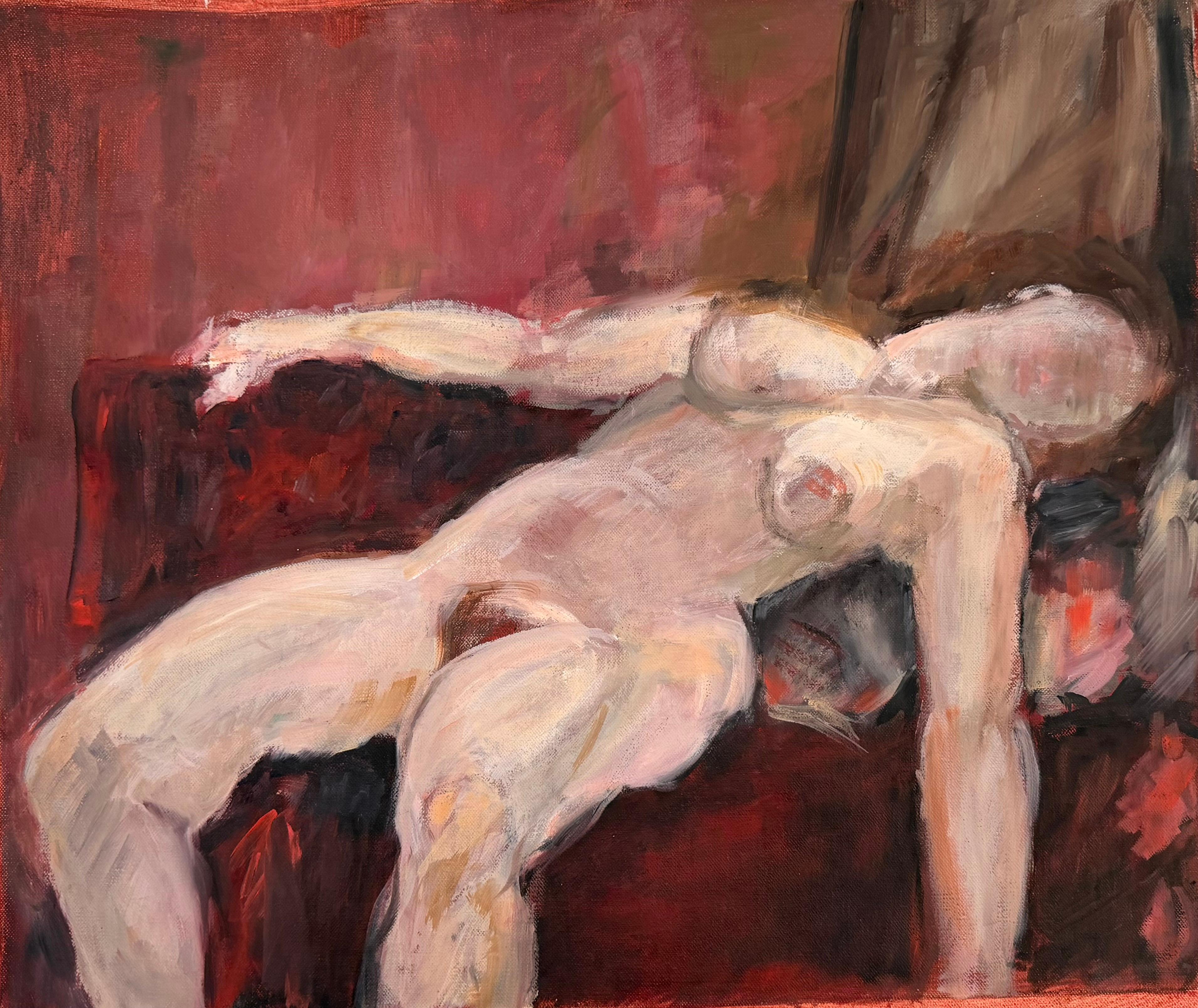 Nude Female Portrait Laying Down 20th Century French Modernist Oil Painting