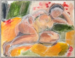 Nude Lady Lying on Her Side Posed On Sofa French Modernist Oil Painting