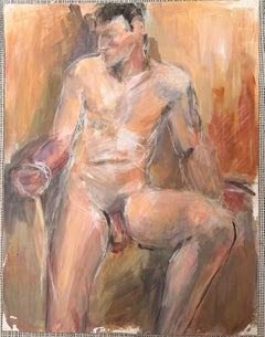 Nude Male Portrait Study 20th Century French Modernist Oil Painting