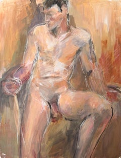 Étude de portrait d
homme nu Peinture à l
huile moderniste française du 20e siècle