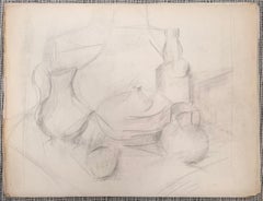 Pencil Vases and Jug Sketch 20th Modernist Century Drawing