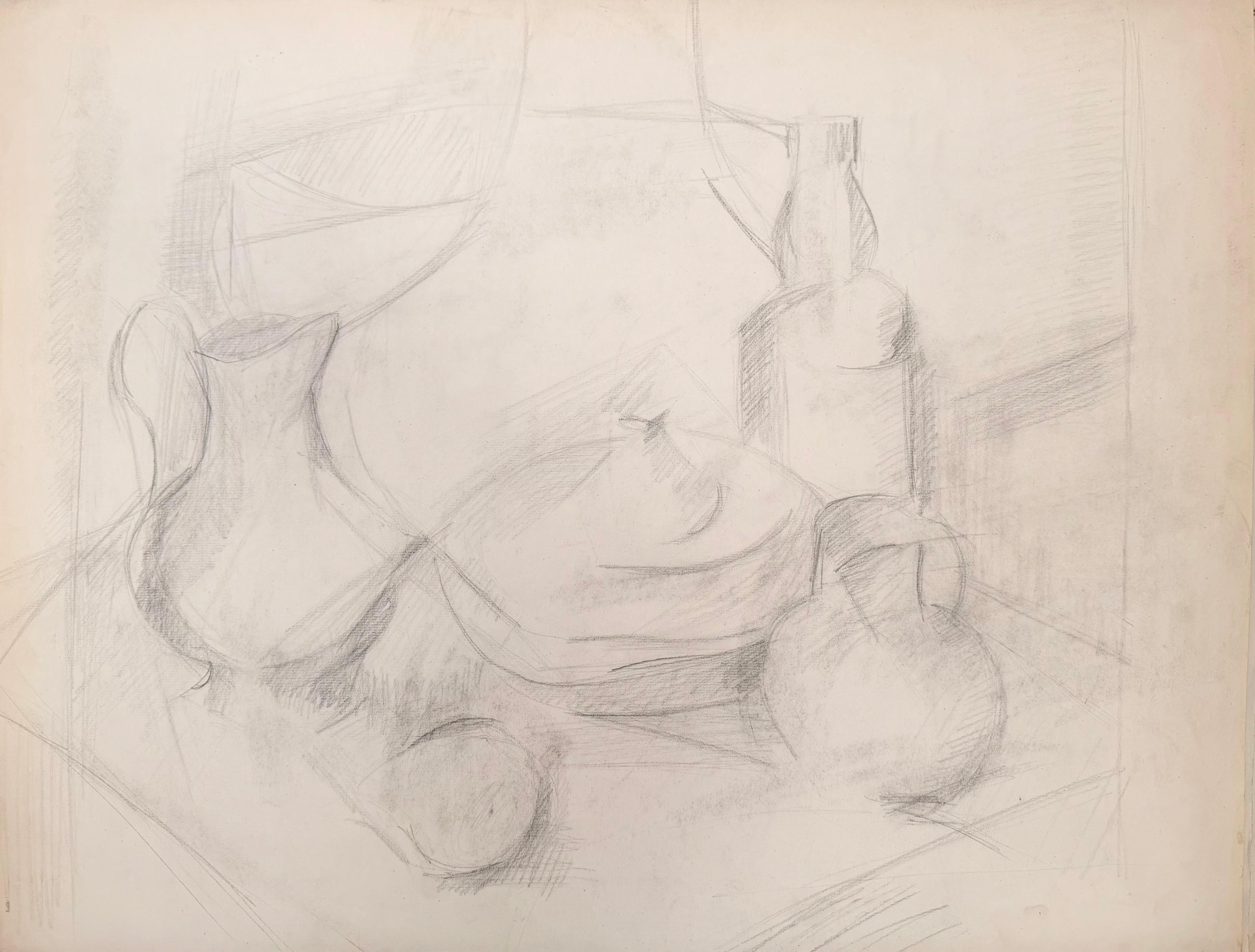 Pencil Vases and Jug Sketch 20th Modernist Century Drawing