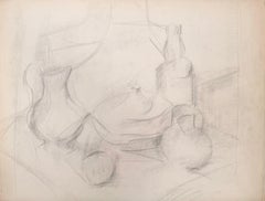 Pencil Vases and Jug Sketch 20th Modernist Century Drawing