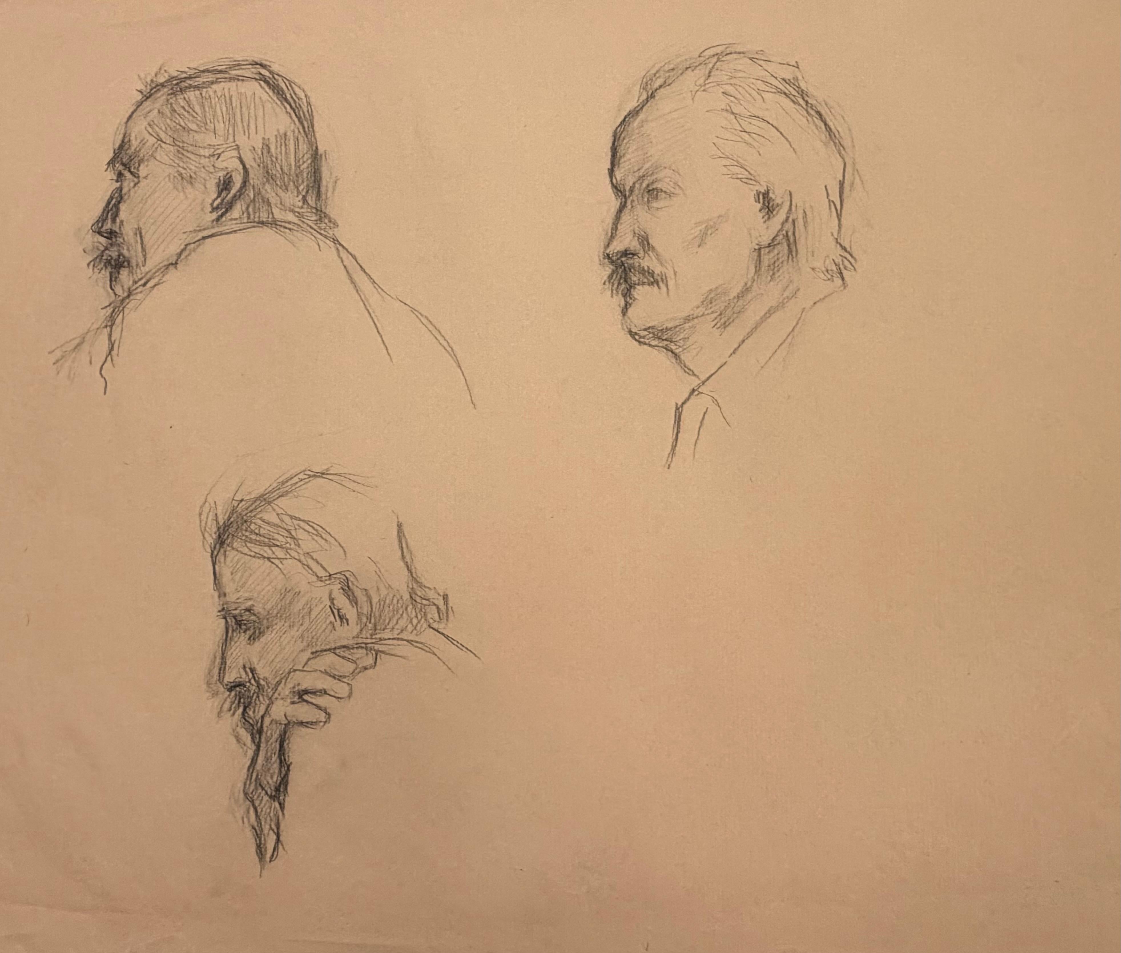 Jacqueline Boisselot Portrait Painting - Portrait Male Pencil Sketches 20th Modernist Century Drawing