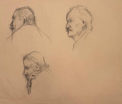 Portrait Homme Esquisse au crayon 20ème siècle Moderniste Dessin