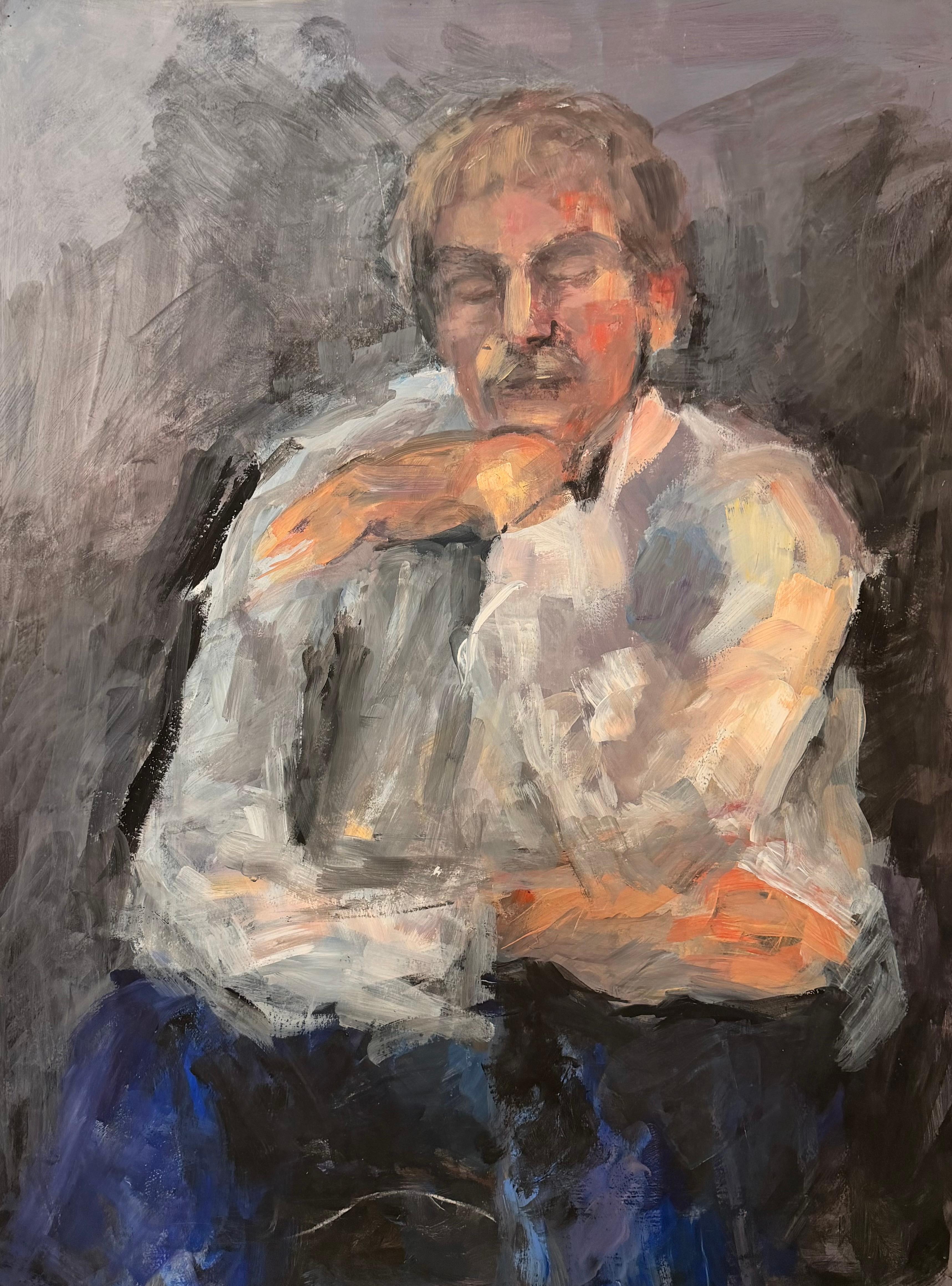 Portrait Painting Jacqueline Boisselot - Portrait d
un gentleman fatigué Peinture à l
huile moderniste française du 20e siècle