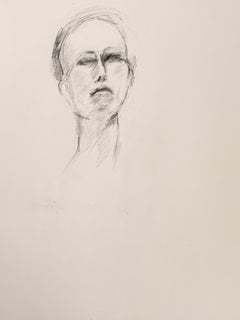 Portrait of Male Face Pencil Sketch 20th Modernist Century Drawing