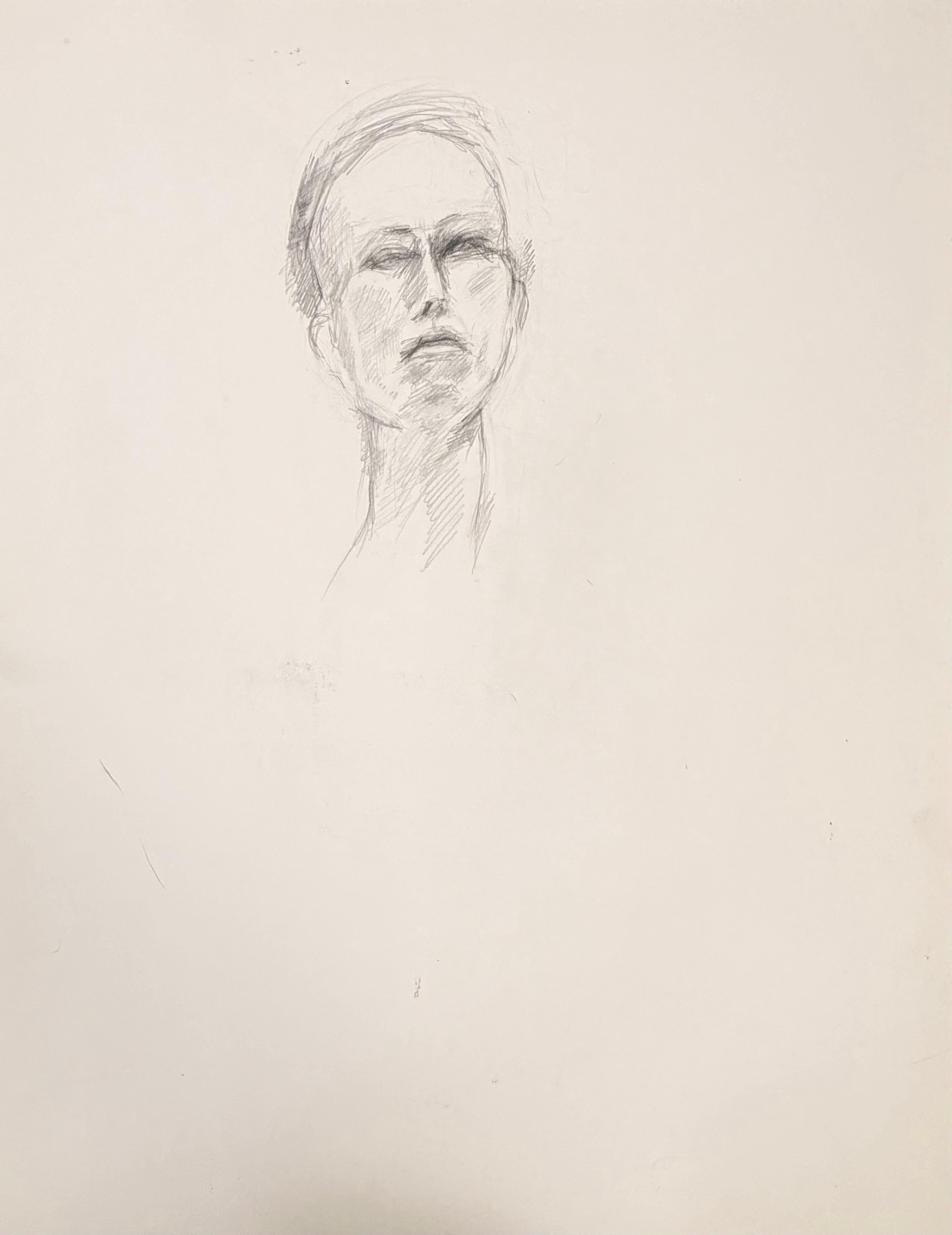 Ritratto di volto maschile Schizzo a matita Disegno del XX secolo modernista