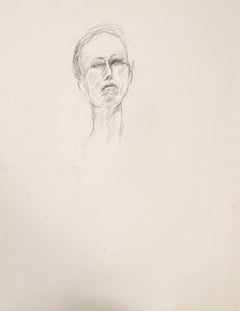 Portrait of Male Face Pencil Sketch 20th Modernist Century Drawing
