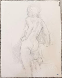 Posed Female Nude Pencil Sketch 20th Modernist Century Drawing