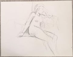 Posed Female Nude Pencil Sketch 20th Modernist Century Drawing