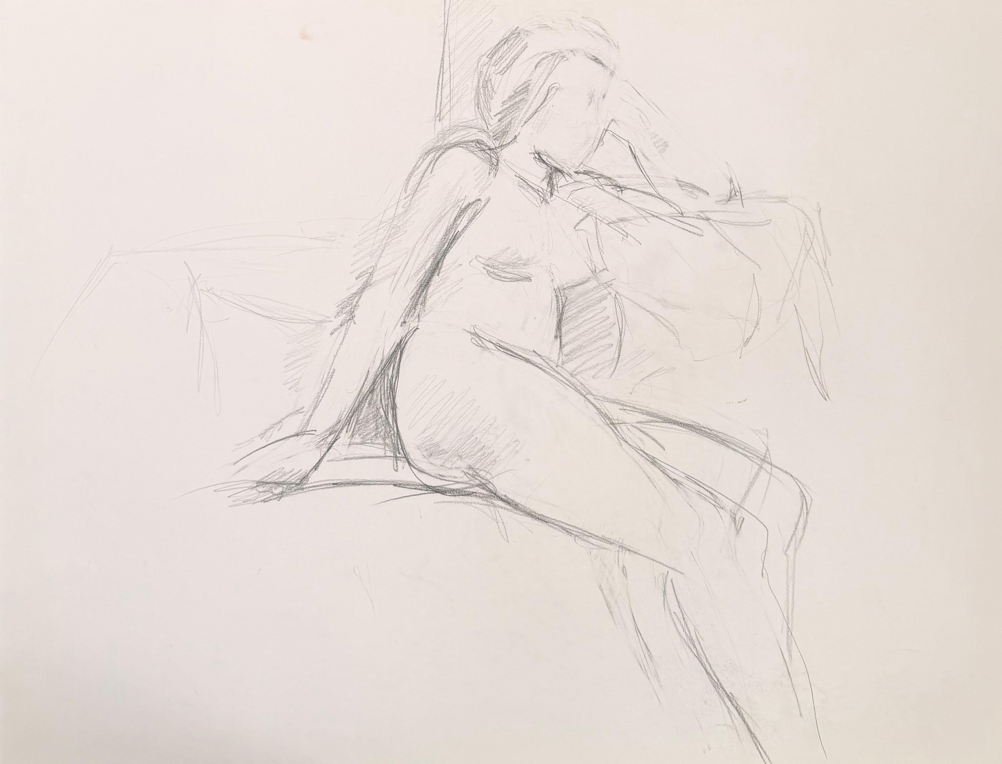 Nu féminin posé Esquisse au crayon 20e siècle Dessin moderniste