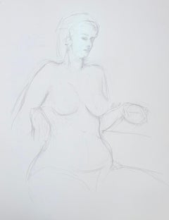 Posed Female Nude Pencil Sketch 20th Modernist Century Drawing