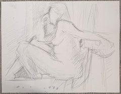 Nudo femminile in posa seduto Schizzo a matita del XX secolo modernista