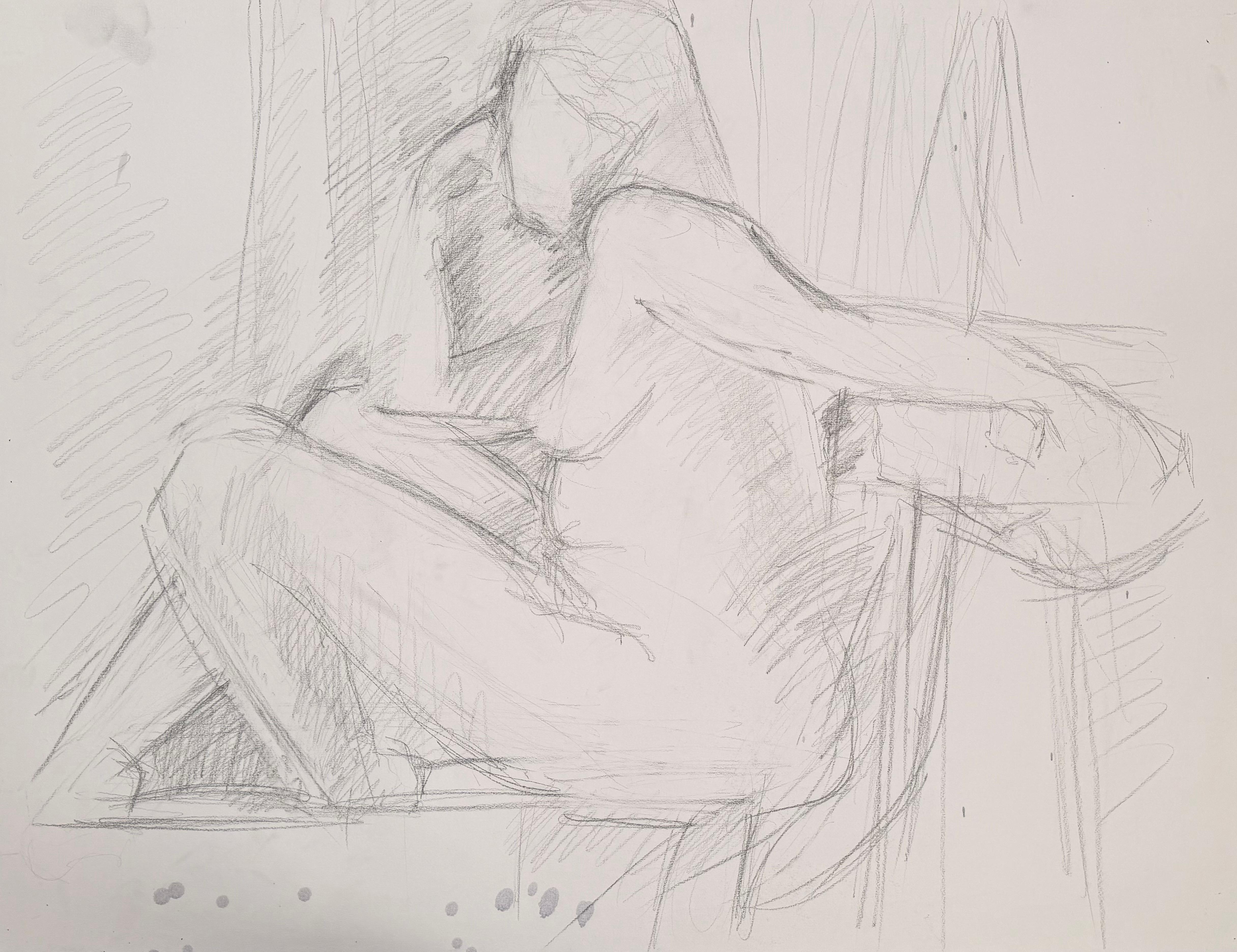 Nudo femminile in posa seduto Schizzo a matita del XX secolo modernista