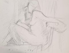 Nudo femminile in posa seduto Schizzo a matita del XX secolo modernista