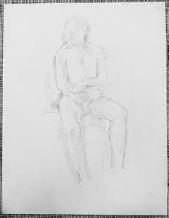 Posed Male Nude Pencil Sketch 20th Modernist Century Drawing