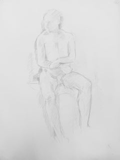 Posed Male Nude Pencil Sketch 20th Modernist Century Drawing