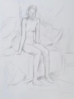 Nudo femminile in posa sul letto Schizzo a matita del XX secolo modernista