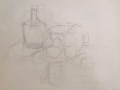 Pottery Abstract Still Life Artists Pencil Sketch 20th Modernist Century Drawing