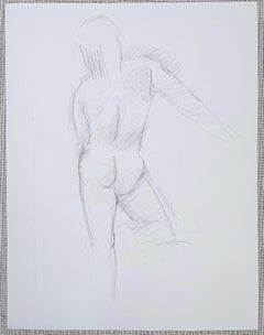 Reversed Profile Nude Figure Pencil Sketch 20th Modernist Century Drawing