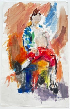 Seated Female Figure Red Trousers French Modernist Oil Painting