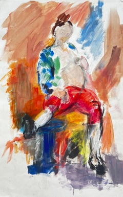 Seated Female Figure Red Trousers French Modernist Oil Painting