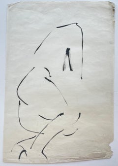 Seated Female Nude Back View French Modernist Acrylic Figure Drawing