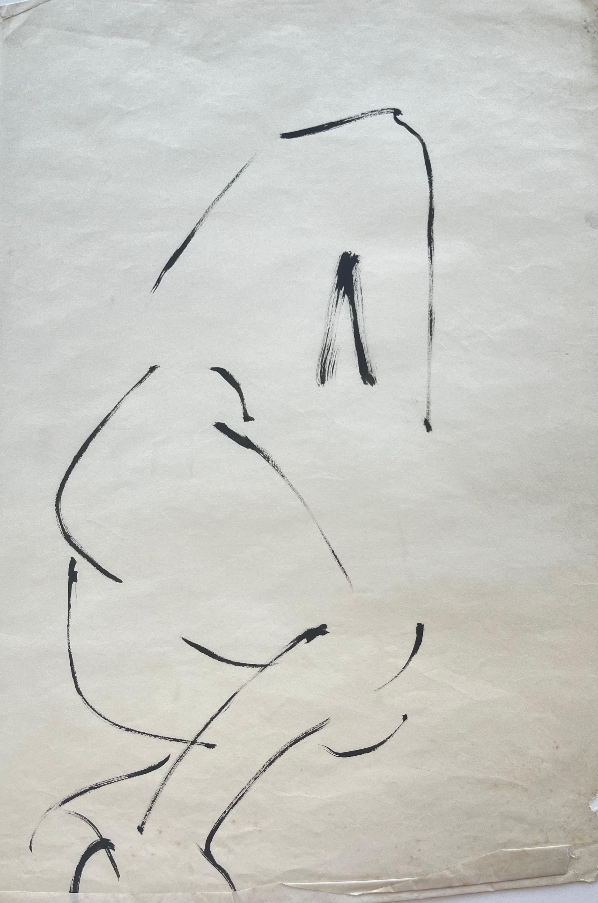Seated Female Nude Back View French Modernist Acrylic Figure Drawing - Art by Jacqueline Boisselot