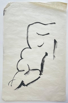 Seated Female Nude Back View French Modernist Ink Figure Drawing