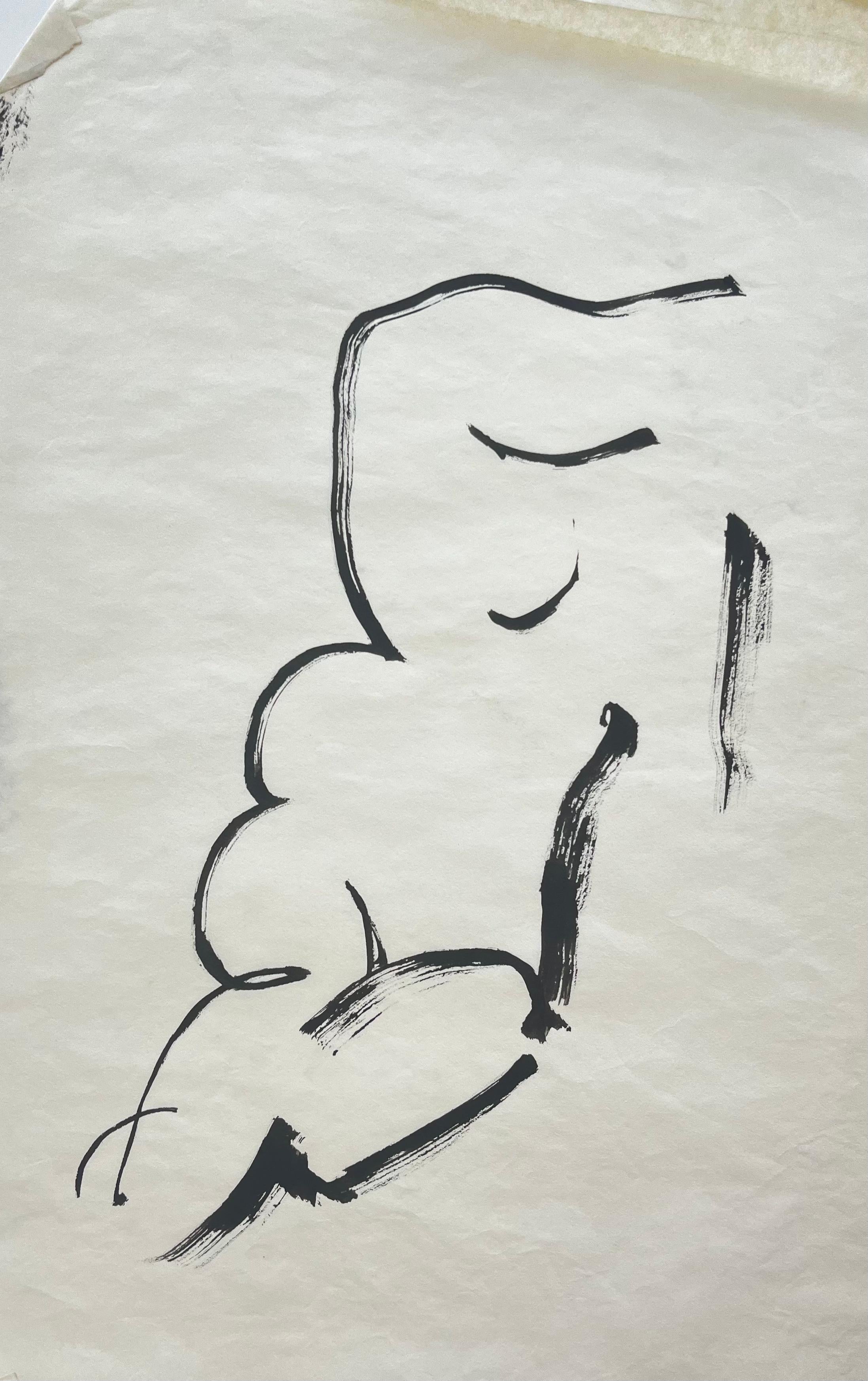 Seated Female Nude Back View French Modernist Ink Figure Drawing - Art by Jacqueline Boisselot