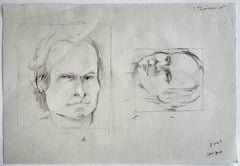 Disegno a matita firmato raffigurante un doppio ritratto maschile, studio di un artista modernista francese