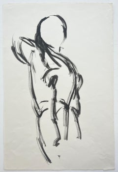 Standing Female Nude Back View French Modernist Acrylic Figure Drawing
