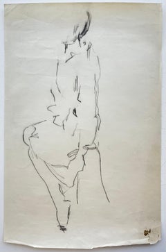 Disegno a inchiostro di una figura in piedi, nudo femminile di profilo, modernismo francese