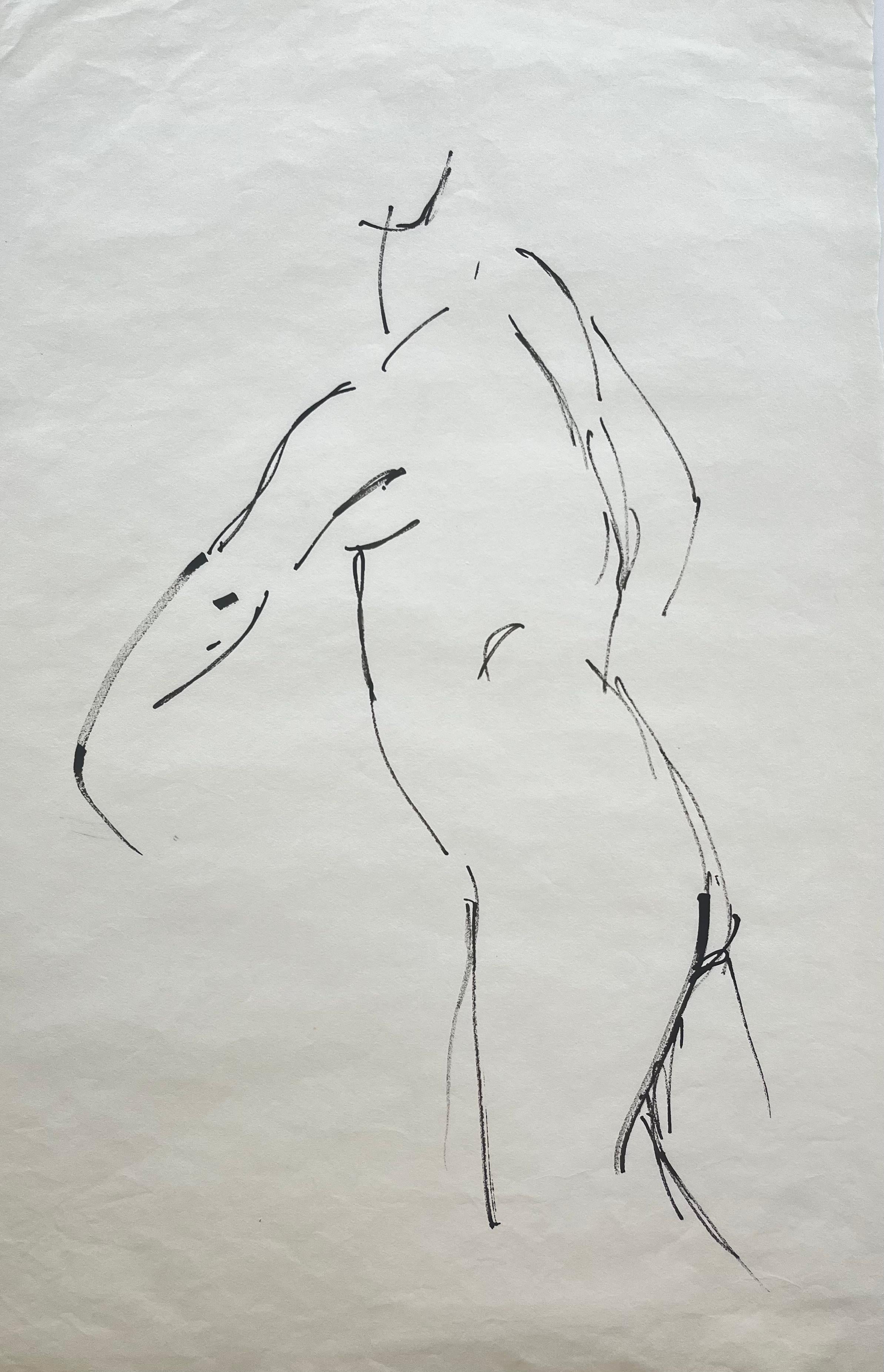 Standing Female Nude Side View French Modernist Ink Figure Drawing - Art by Jacqueline Boisselot