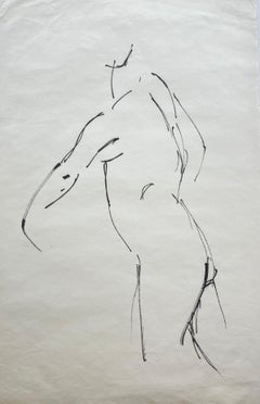 Standing Female Nude Side View French Modernist Ink Figure Drawing