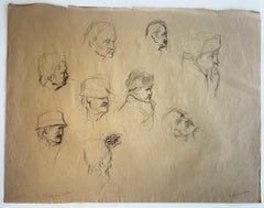 Estudios de hombres con sombrero: dibujo modernista francés al grafito