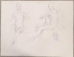 Three Male Nude Pencil Sketches 20th Modernist Century Drawing
