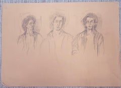 Trois portraits esquissés au crayon Dessin du 20e siècle moderniste