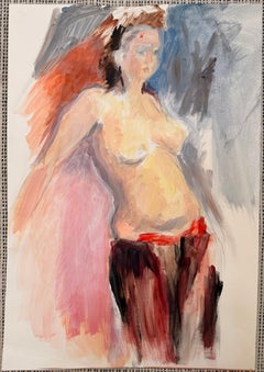 Topless Female Nude Portrait 20th Century French Modernist Oil Painting