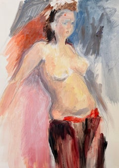Retrato desnudo femenino en topless Pintura al óleo modernista francesa del siglo XX